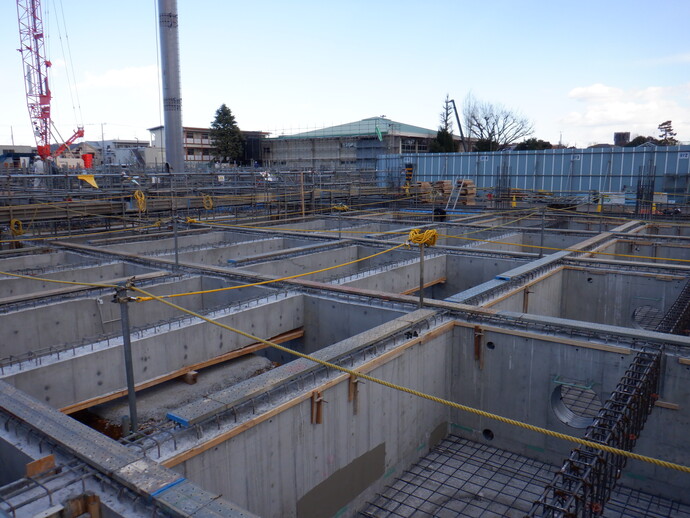 写真: 鉄筋にコンクリートが流されています。