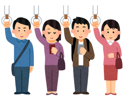 つり革につかまって立つ人のイラスト