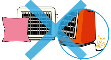 ストーブの電源コードから火花が出ている様子にバツ印のイラスト