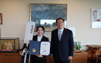 6月29日 月曜日 スノーボードアルペン競技 前田紗美選手 表敬訪問の写真