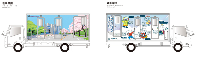 トイレトラックのデザイン絵柄 左：助手席側 右：運転席側