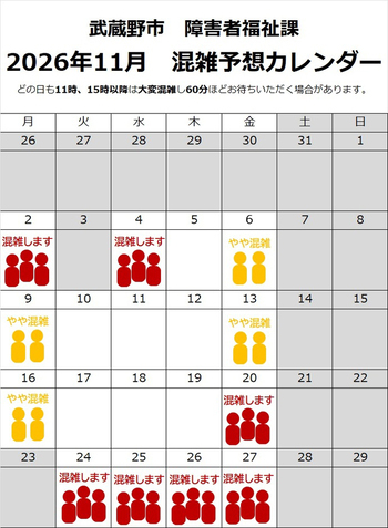 障害者福祉課 2026年11月 窓口混雑予想カレンダー